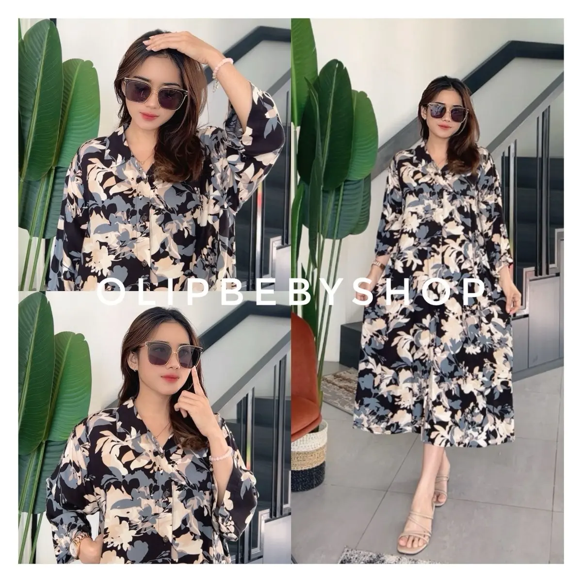 Nagita Dress Wanita Rayon Viscose Full Kancing Busui Bisa Dijadikan Outher Cantik Motif