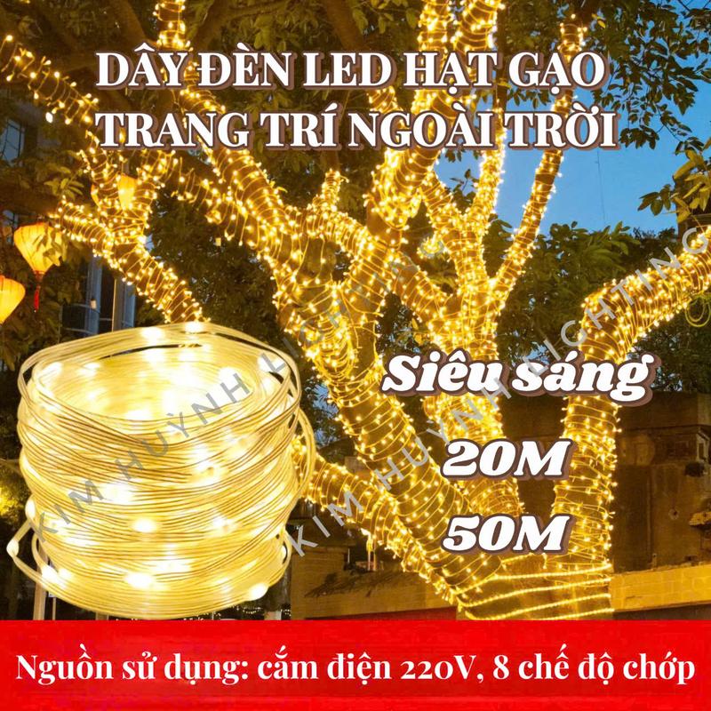 Dây đèn Led hạt gạo cắm điện siêu sáng chống nước decor trang trí Giáng Sinh Noen lễ Tết