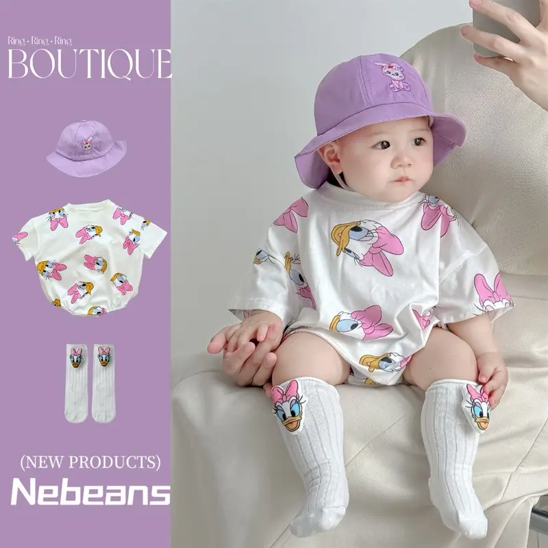 Donald Daisy Romper Set Topi + Kaos Kaki / Romper Jumper Bayi Laki Perempuan Karaktek Lucu 2