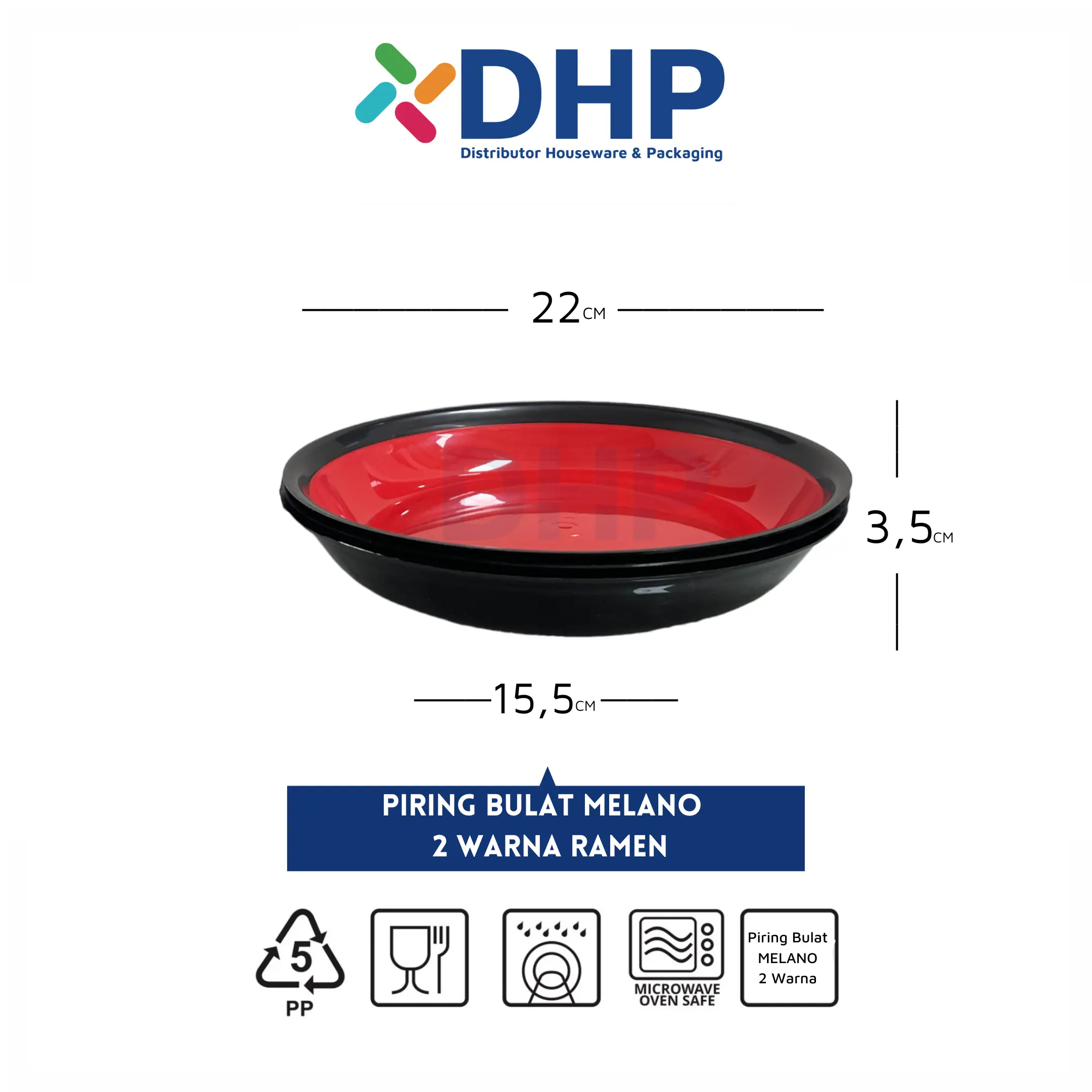 Piring Bulat Milano (D=22cm) 2 Warna Ramen Makan Plastik Lentur Tebal Murah Berkualitas BPA Free Aman Untuk Makanan