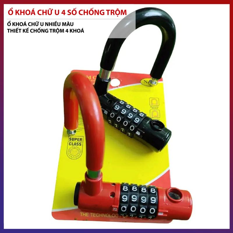 Ổ Khoá Chữ U, Ổ Khoá Chống Trộm 4 Số Nhiều Màu An Toàn Chống Trộm Bảo Mật Cao Có Thế Thay Đổi Mật Mã