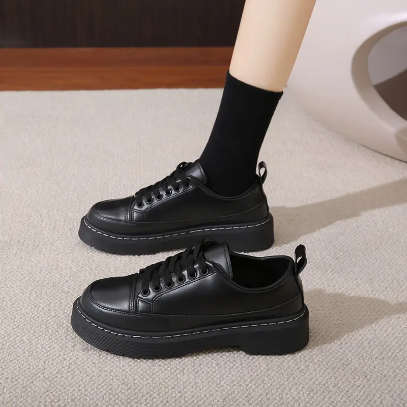 SK-145 [FF] Sepatu Unisex Hitam Formal Terbaru Sepatu Wanita Tali Kasual Kekinian Sepatu Perempuan Korean Style 1
