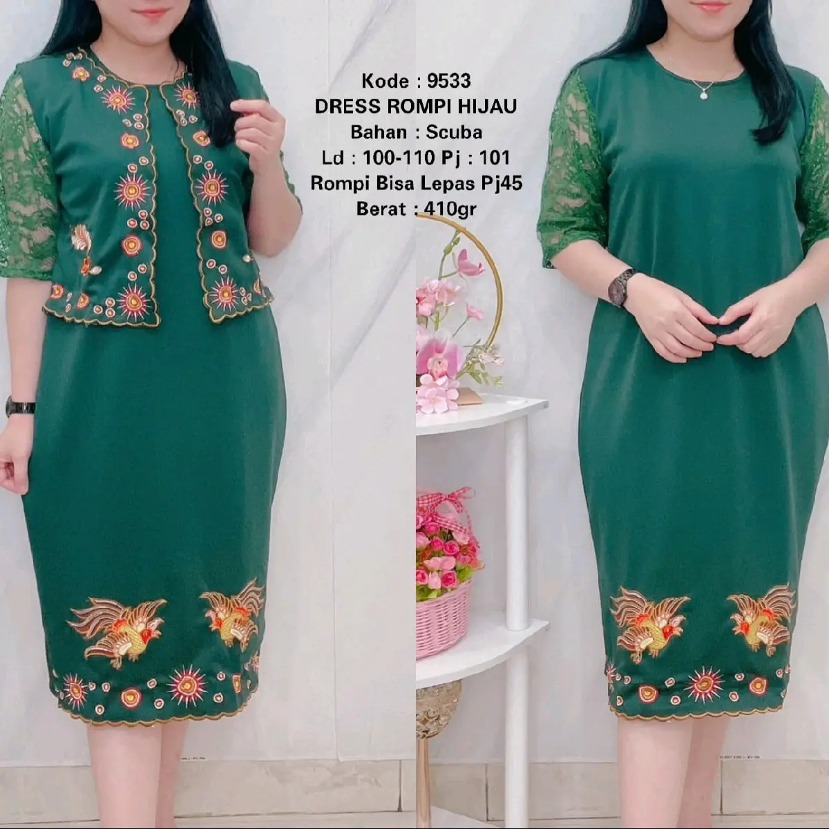 DRESS 9533  *ROMPI LEPAS* Original Bordir  Material : SCUBA & brukat Import
