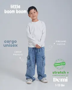 LITTLE BOOM BOOM - Celana Cargo Jeans Serut Anak Laki Laki Panjang 5 - 13 Tahun