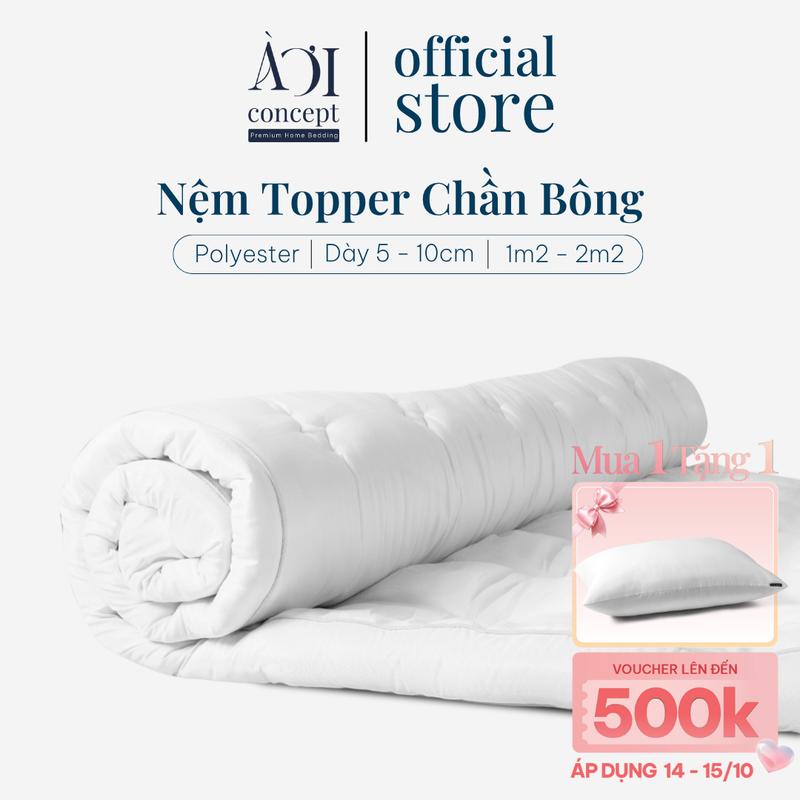 Đệm Topper Dày 5-10cm Chân Bông Microfiber 1m2-2m2 AOICONCEPT - Trải Giường Sàn Sập Đa Năng - Ngủ Ngon Theo Tiêu Chuẩn Khách Sạn