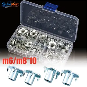100PCS Tee Nut M6 M8 Baja Karbon Kuat Untuk Rak Kayu Dan Furniture Meja Kursi Pengencang Bawah Kayu T Nut