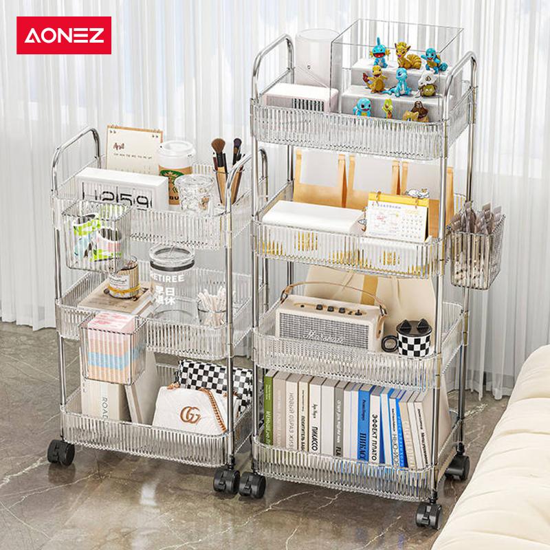 Product Introduction of 【SPESIAL Live COD 24 Shipping】AONEZ Rak Troli Susun Stainless steel RakKosmetik Serbaguna Rak kamar mandi Rak Salon Trolley Dengan Keranjang jaring akrilik transpara rak meja aesthetic 2