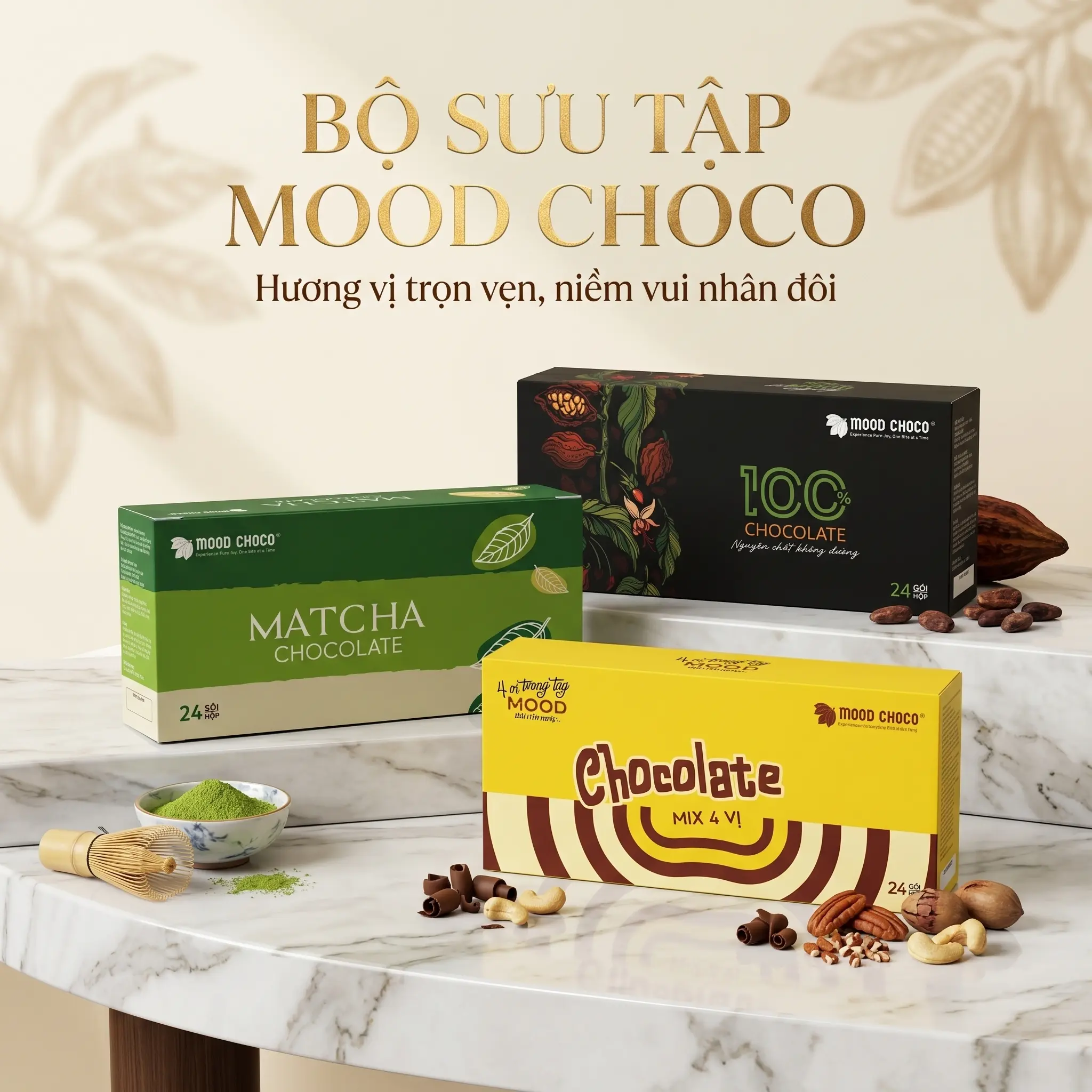 [HỘP 24 GÓI] Socola Nguyên Chất Ít Đường MOOD CHOCO Đen Đắng Dark Chocolate 120 gram