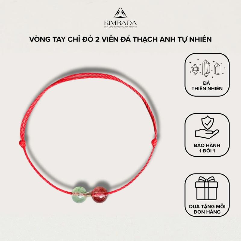 Kimbada Vòng Tay Chỉ Đỏ May Mắn Mix 2 Viên Đá Thạch Anh Tự Nhiên Kimbada Thu Hút Tài Vận Tình Duyên Phong Thủy