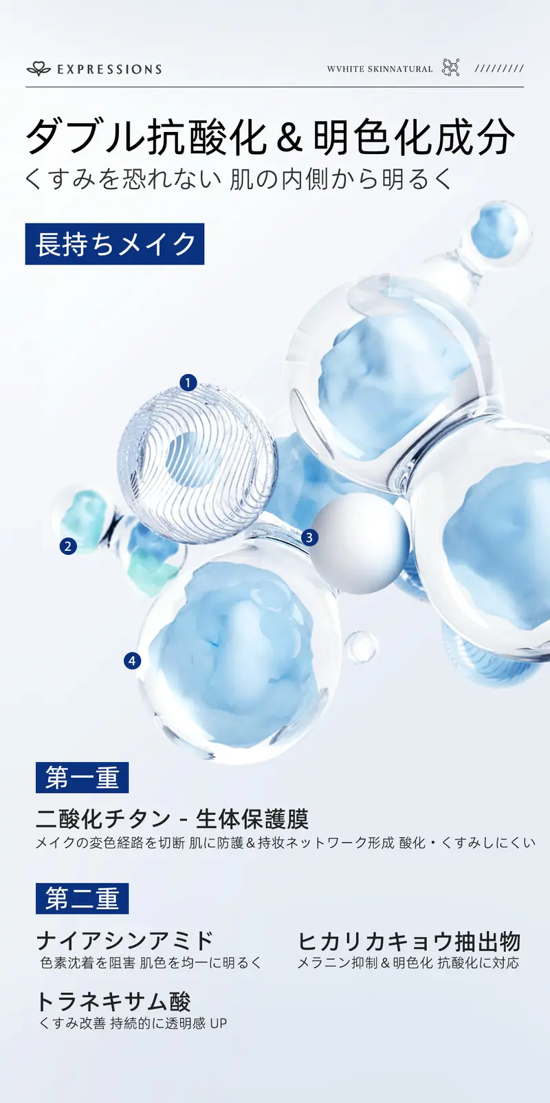 10秒で自然なツヤ肌|EXPRESSIONS BBクリーム|SPF50 PA+++・トーンアップ・保湿・毛穴カバー|汗・水に強い