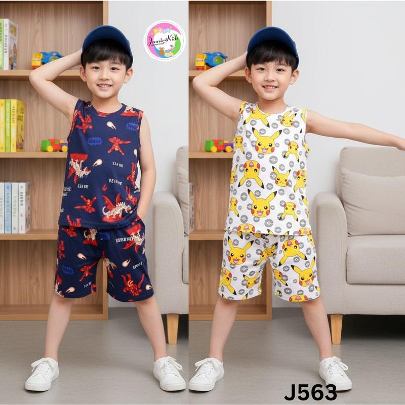   13-38kg Bộ quần áo bé trai size đại sát nách thun cotton 2 chiều VNXK xuất dư Jennie kids J563 