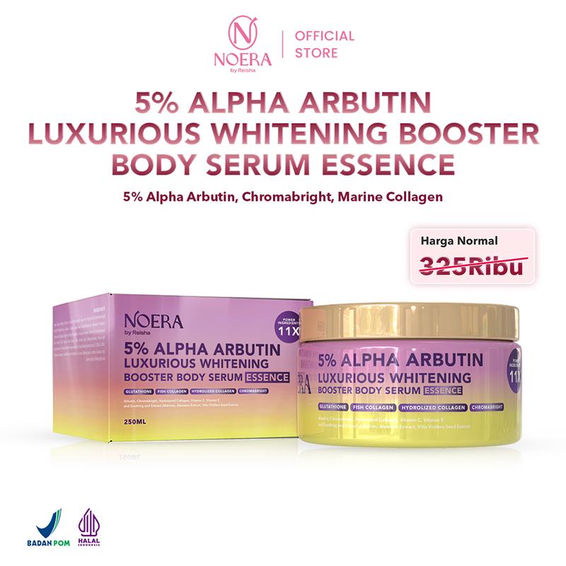 Noera Paket Day & Night Whitening Booster | 5% ALPHA ARBUTIN Luxurious Whitening Booster Body Serum Essence, Body Skin Booster Daily & Night l Free Handcream Acid Extract 3