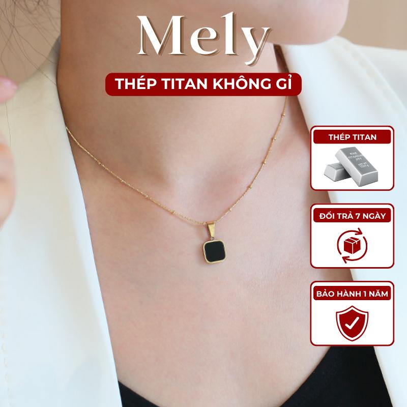   KHÔNG ĐEN GỈ  Dây chuyền Nữ Titan mặt vuông trắng đen basic cá tính đơn giản - Mely TT05 