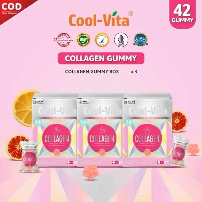[BUNDLING 3 BOX] Coolvita Collagen Gummy Rasa Jeruk Bali dan Lemon Gummy Sehat Penuh Manfaat Suplemen Rambut, Kuku, Kulit 0