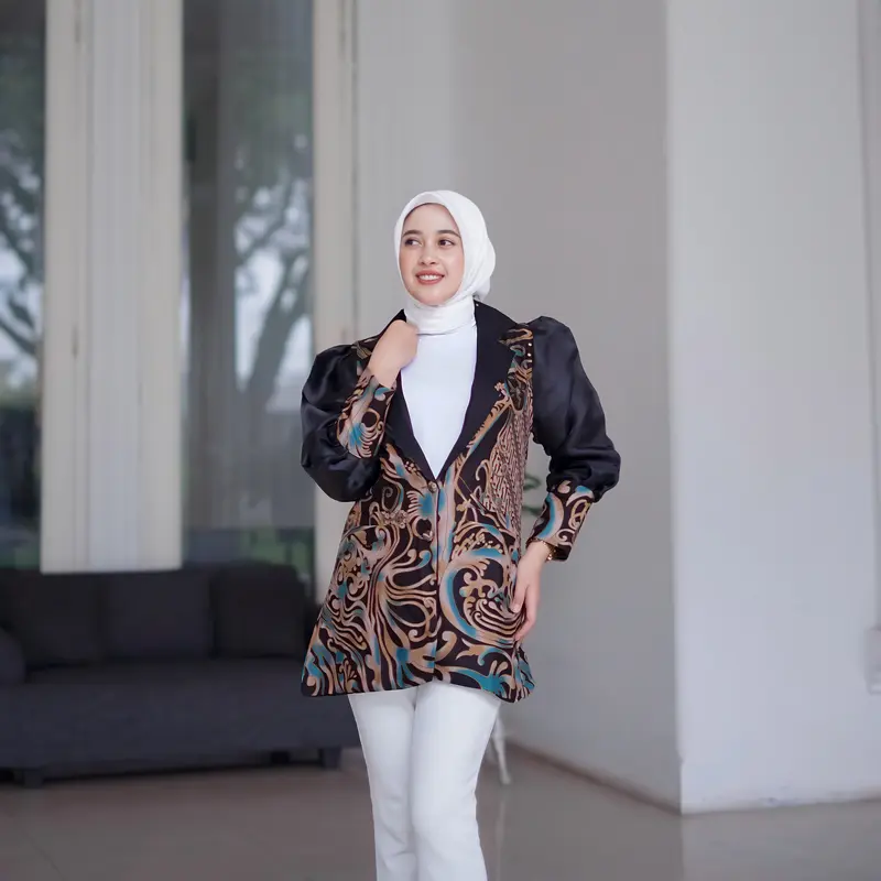 Blazer Batik Wanita Lapis Trikot Motif Yucca - Atasan Kerja Batik Wanita 1