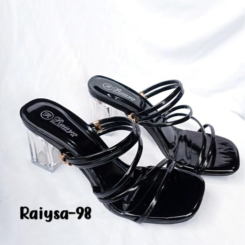 Sandal hell wanita mules hak kaca 7 cm Ardilla Sandal terlaris coklat mahugony glosy 0