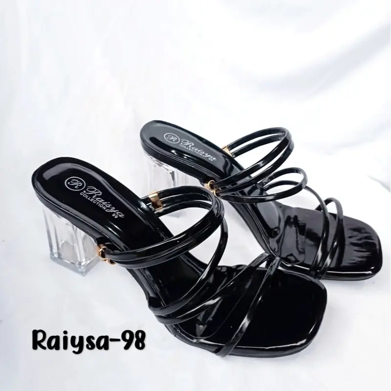 Sandal hell wanita mules hak kaca 7 cm Ardilla Sandal terlaris coklat mahugony glosy 0