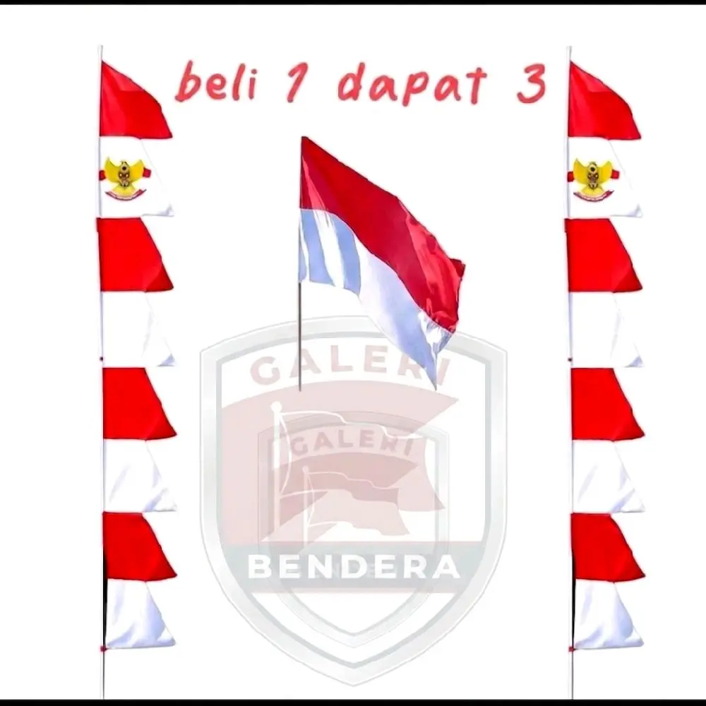 (beli 1 dapat 3) paket hemat Bendera 1 + umbul umbul 2 pcs Kain Polyester merah putih