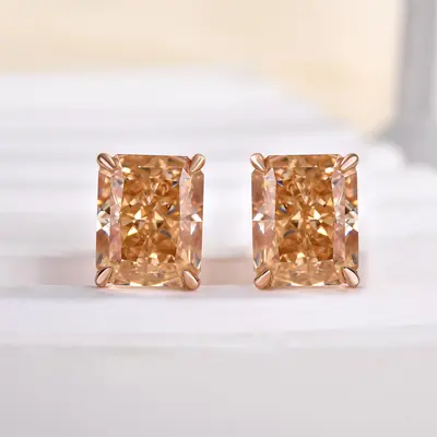 2.0ct Round Brilliant Cut Brown Champagne Simulated Diamond Stud Martini Earrings Solid 14k Yellow Gold Anniversary newest Birthday Bridal Gift