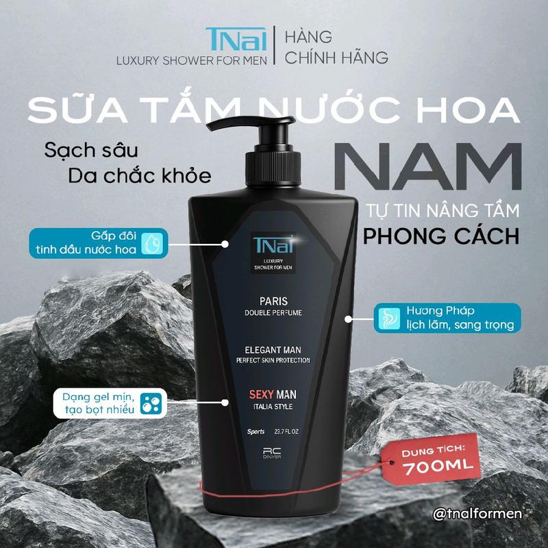  TNal Luxury Shower For Men - Sữa Tắm Nam 700ml Hương Paris Sang Trọng Thơm Chuẩn Quý Ông Lịch Lãm Quyến Rũ Dạng Gel Mịn Tạo Bọt Nhiều 