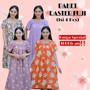 Paket Usaha Daster Fuji Isi 4pcs Katun Rayon Bumil Busui Bunga Cantik BB 75Kg Karet Oversize Dress Lengan Lonceng Hamil Ibu Wanita Adem Halus Lembut