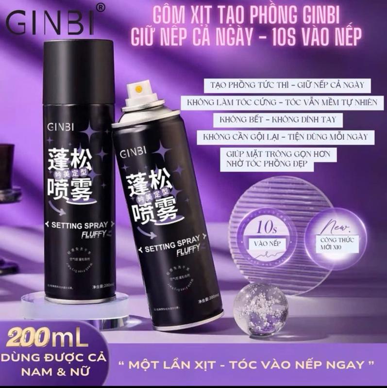 GÔM XỊT TÓC GINBI 200ML-GÔM MỀM TẠO PHỒNG TỰ NHIÊN , GIỮ NẾP TẠO KIỂU , KHÔNG…