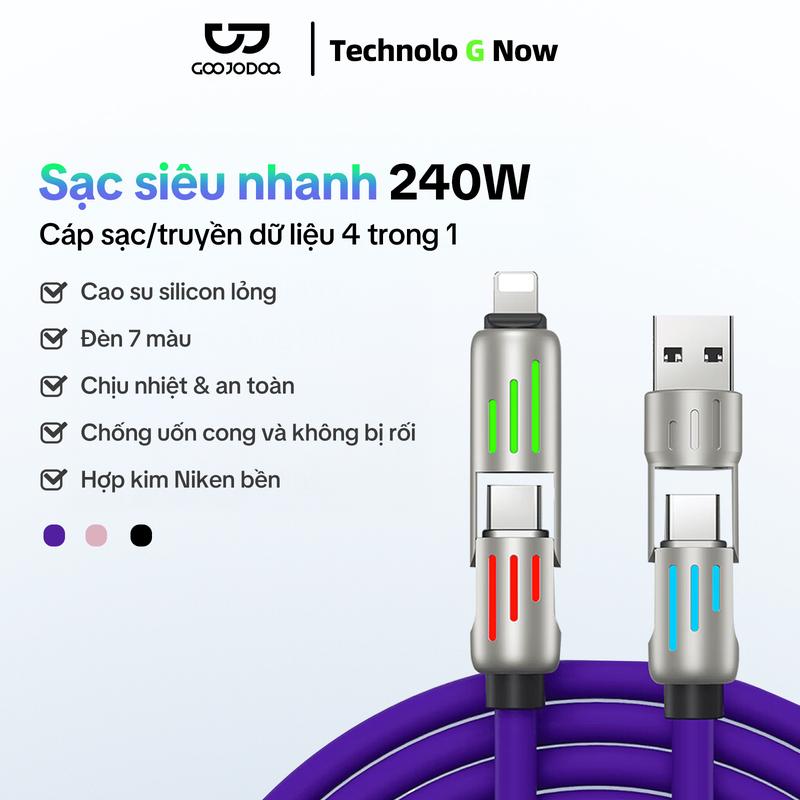 【GOOJODOQ*KOL/KOC Cáp sạc GOOJODOQ truyền dữ liệu 4 trong 1, sạc siêu nhanh 240W, cáp truyền dữ liệu 480Mbps, đầu nối hợp kim Niken, phụ kiện