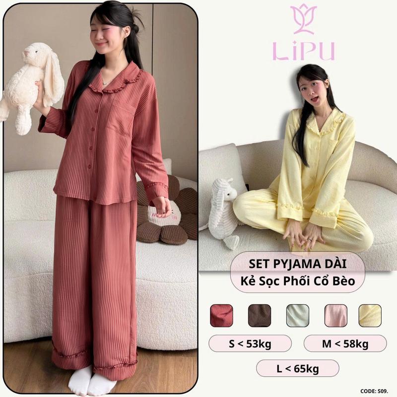 Set Pyjama Dài Kẻ Sọc Cổ Bèo S09 LIPU #6649