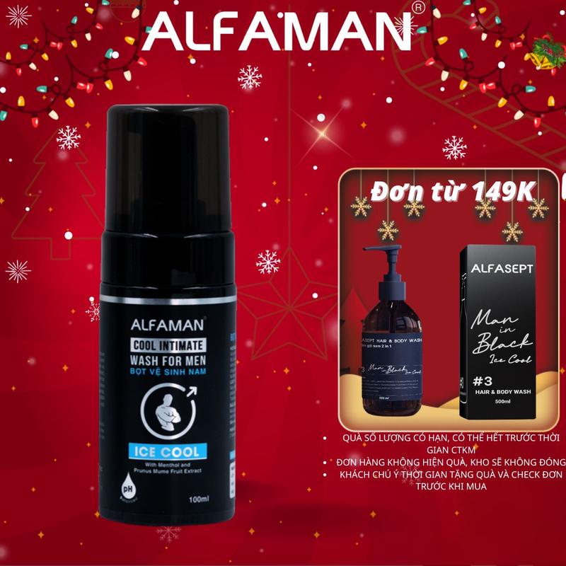 Dung dịch vệ sinh nam giới Bọt Vệ Sinh Nam ALFAMAN Cool Intimate Wash For Men Hương Bạc Hà Thơm Mát Dưỡng Ẩm Và Chăm Sóc Vùng Nhạy Cảm 100ml