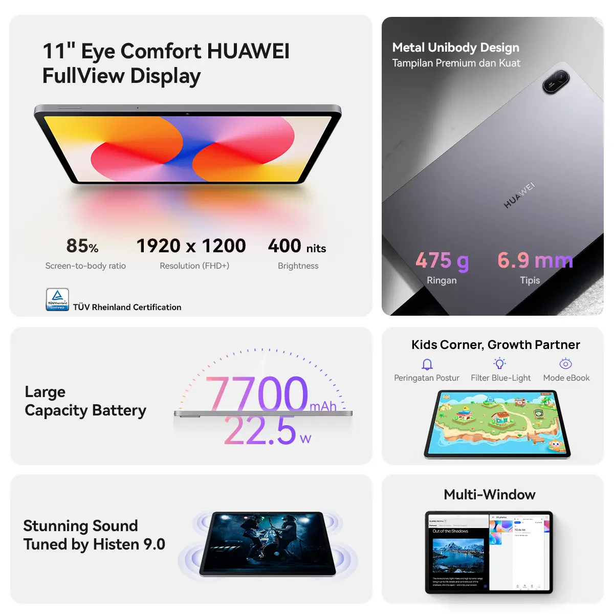 【ONLINE EKSKLUSIF】HUAWEI MatePad SE 11" Tablet [4+128GB] |  FHD+ Eye Comfort Display | 7700mAh | Metal Unibody