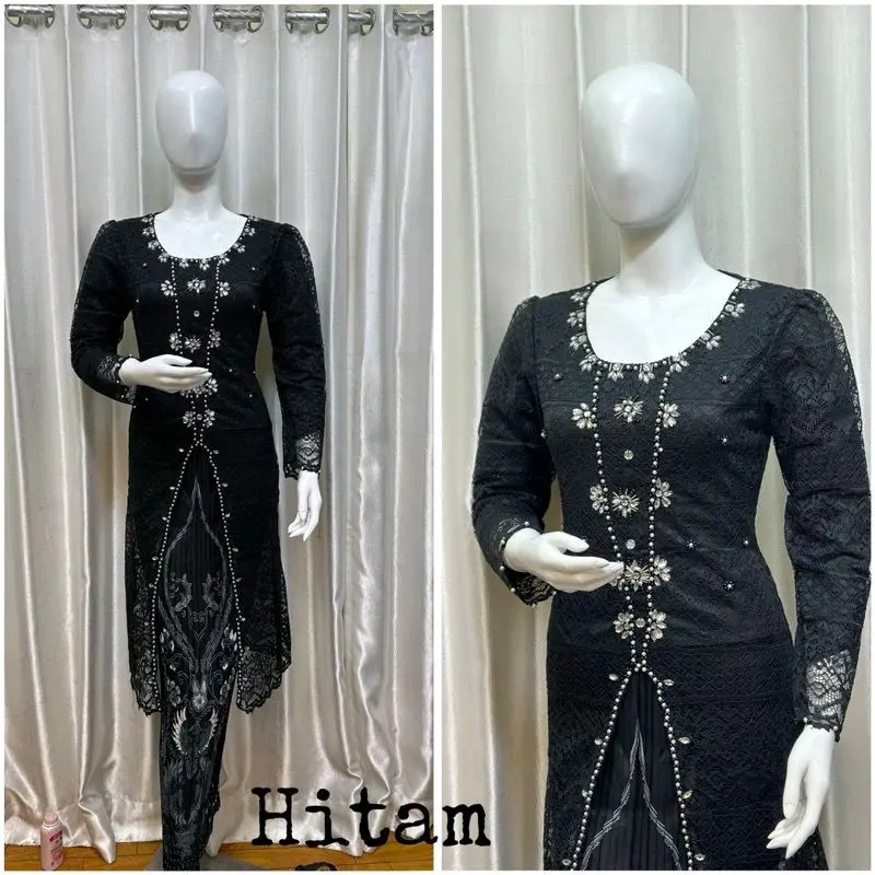 STELAN TUNIK KEBAYA MODERN BAHAN BROKAT LAPISAN PAYET MUTIARA-KEBAYA WANITA MODEL TERBARU ELIZA TERLARIS 2024-SATU SET BAJU KEBAYA MEWAH COCOK UNTUK PESTA KONDANGAN MEWAH DAN ELEGAN 8