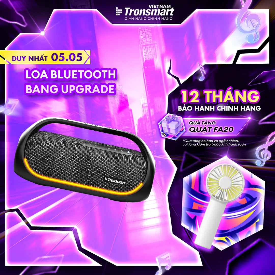 Loa Bluetooth 5.3 Tronsmart Bang (PHIÊN BẢN CẬP NHẬT) Công suất 60W Chuẩn kháng nước IPX6 Công nghệ TuneConn kết nối 100 loa | Bảo hành chính hãng 12 tháng | TM-868673 Củ Loa Nghe Nhạc Led