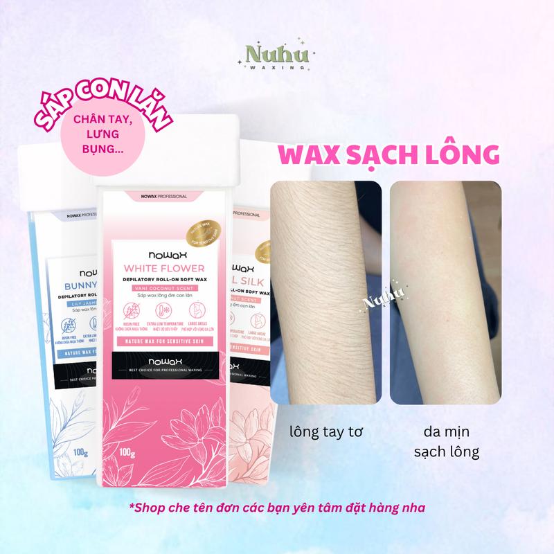 COMBO SÁP WAX LÔNG CON LĂN WHITE FLOWER NOWAX - lựa chọn cho waxing chân tay lưng bụng ngực