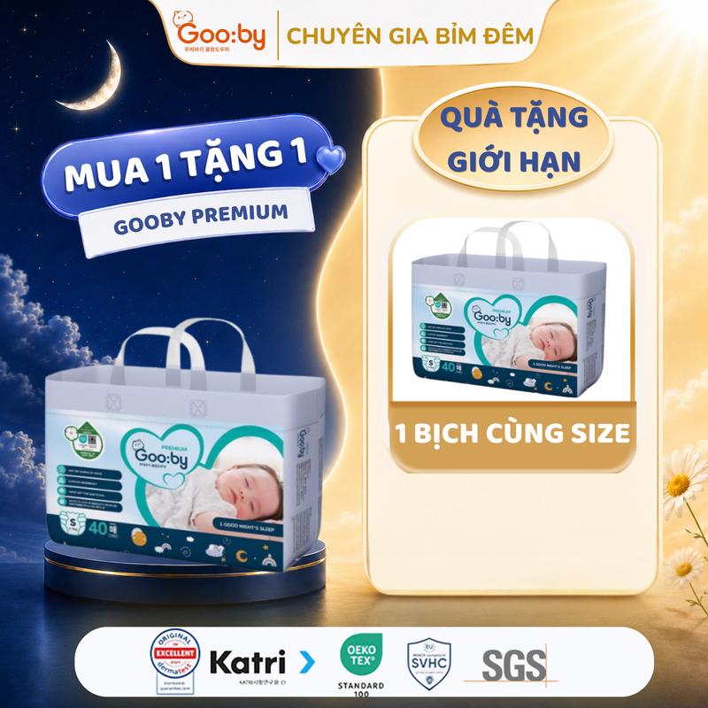 [MUA 1 TẶNG 1] Tã bỉm dán Gooby đêm mềm mại siêu thấm hút size NB,S,M