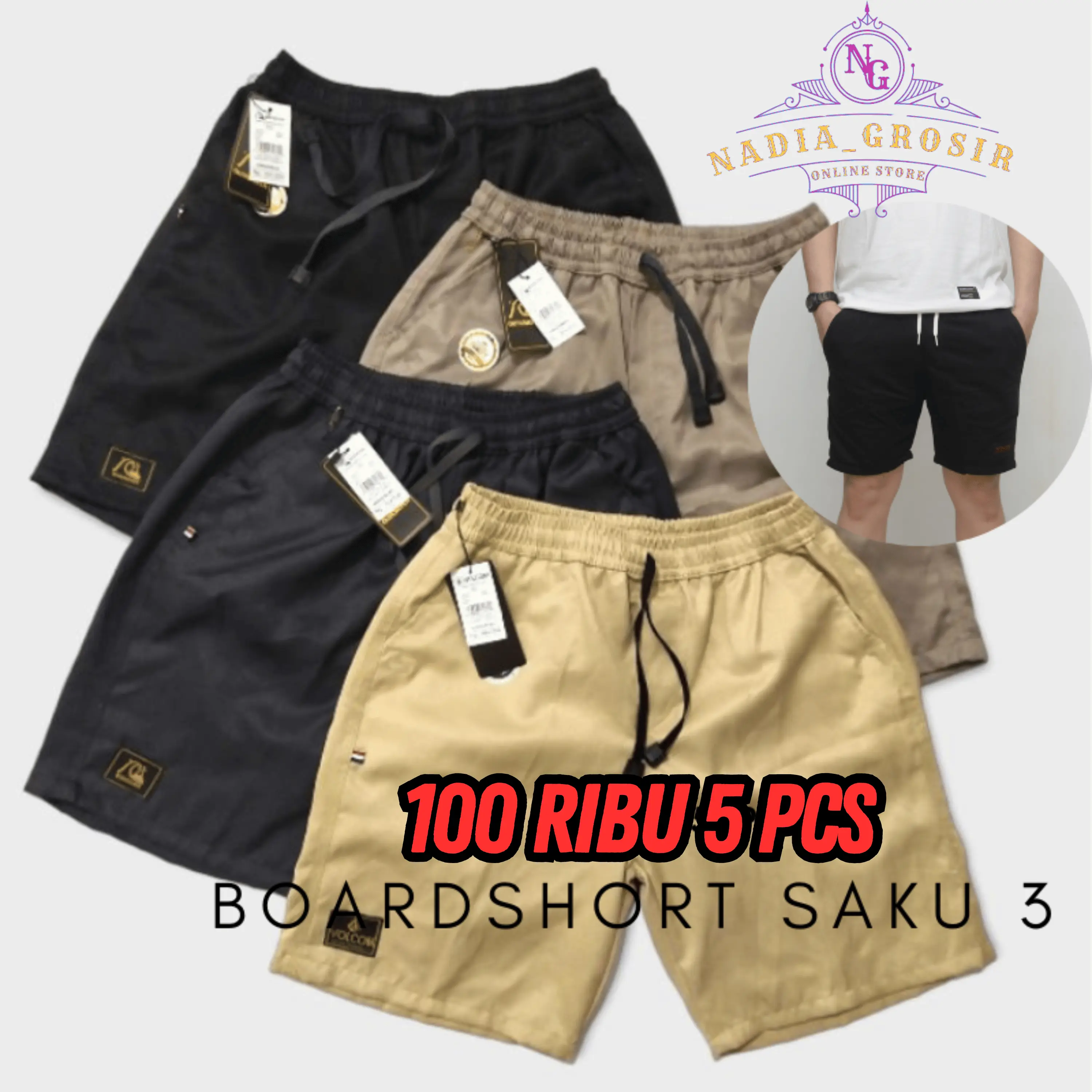 100 ribu dapat 5pcs Celana boardshort pria kekinian  celana santai Pendek Katun Dewasa Distro
