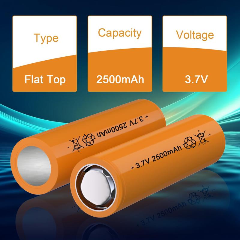 3.7 Volt Rechargeable Battery Flat Top, 25A Higher Discharge Power Battery, Flat Top 2500mAh Battery High Energy for Headlamp, LED Flashlight, Solar Light, Electronic Devices etc(2 Pack+Box) 3