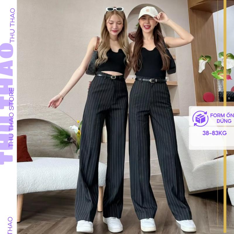Quần kẻ sọc ống suông vừa, quần ống đứng BIGSIZE công sở nữ dáng suông basic chất tuyp si mỏng mềm.