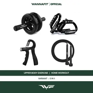WANNAFIT Paket 5 in 1 | Handgrip AB Wheel Push Up Bar Skipping | Alat Olahraga Rumah