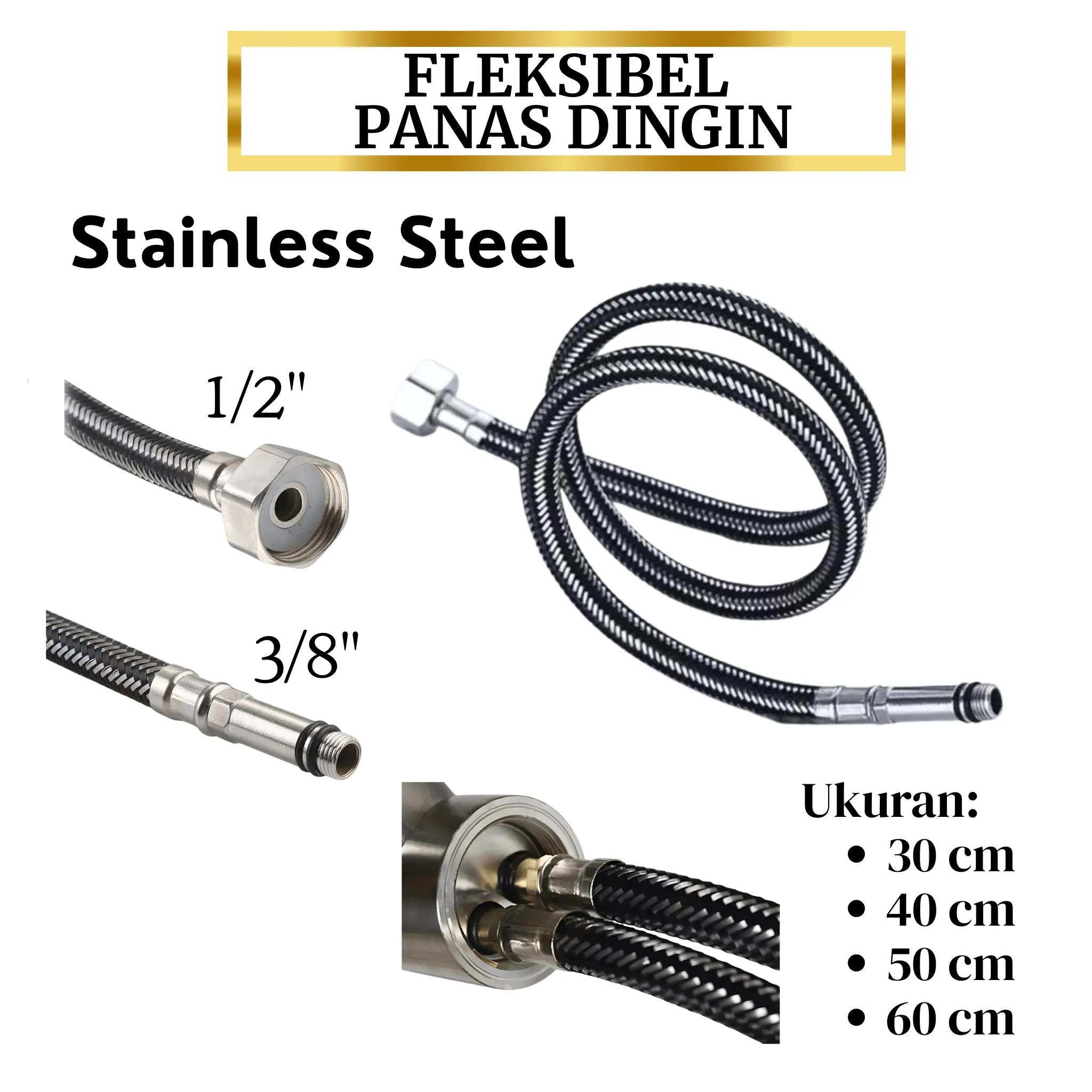 Selang Fleksibel Flexible Hose Keran Wastafel Kran Sink Dapur Panas Dingin Stainless Steel
