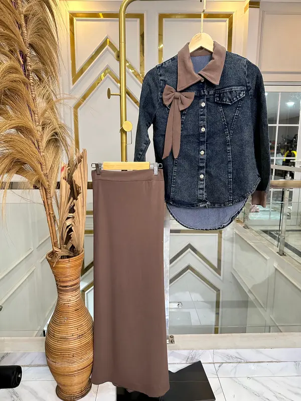 Setelan Rok Lara Denim Hijab Style Ella Trendy 6