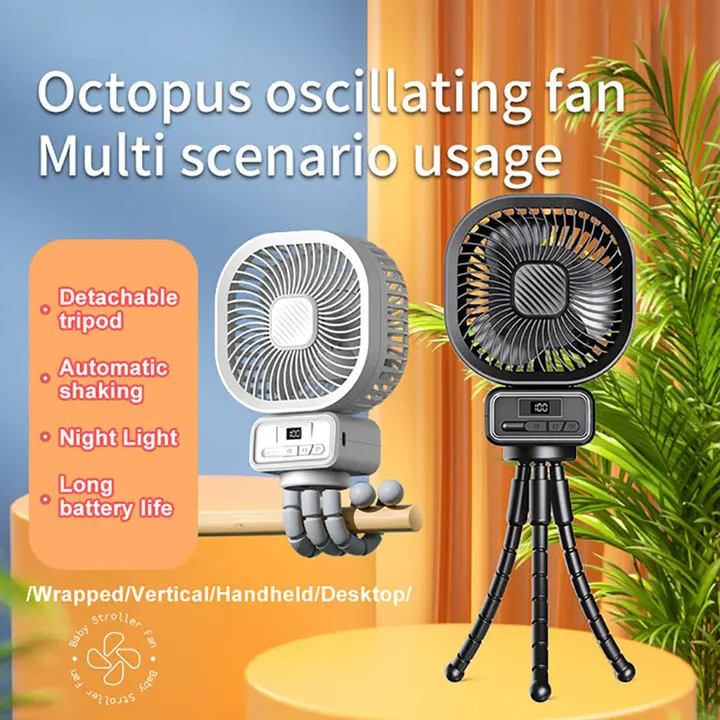 【Free Shipping】Shaking Head Stroller Small Fan Large Capacity Portable Wireless Fan Suitable For Outdoor Multi-Scenarios Mobile Usb