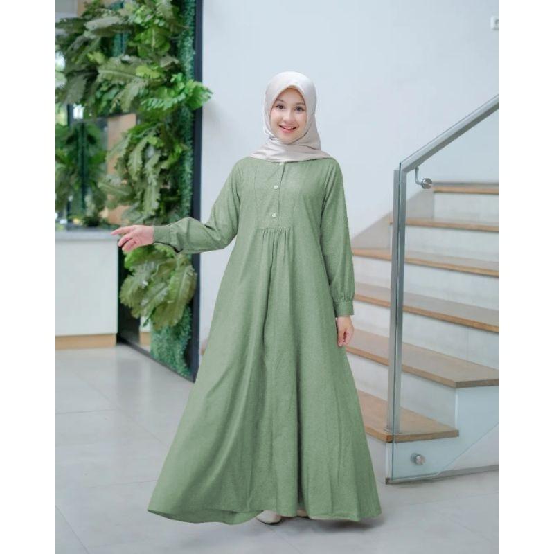 Sakila Mom Maxi Baju Gamis Anak Tanggung Syari Kids Bahan Katun Crinkle Premium Usia 7-18 Tahun Dress Anak Perempuan Baju Muslim Lebaran Wanita Remaja Cewek Airflow Kancing Motif Jilbab Panjang Shakila