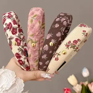 Bando lucu Headband manis Ikat kepala bunga retro Prancis untuk wanita, ikat kepala musim semi dan musim panas baru, hiasan kepala mempertinggi tengkorak tinggi, tekanan temperamen, aksesoris rambut spons