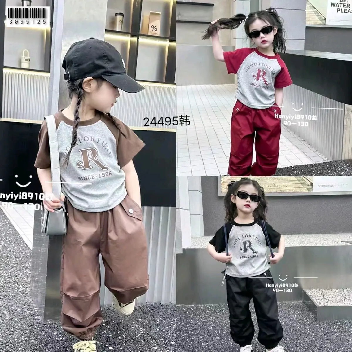 Korean Style Setelan Cargo Anak Perempuan Import 3 - 7 Tahun