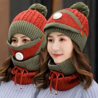 Kupluk Syal Masker 3 In 1 Khusus Wanita Korean Style Untuk Cuaca Dingin Import 4