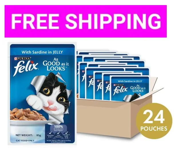 Felix Purina, 85gx72pkts = 6120g sardine 31 July 2026 expiry, sardine in jelly for adult cat food