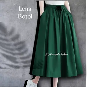 Lena Rok Skirt Wanita Panjang Mayung Lebar Casual Bahan Linen Cigaret Polos Rok Mid A-Line Terbaru Rok 7/8 Kekinian