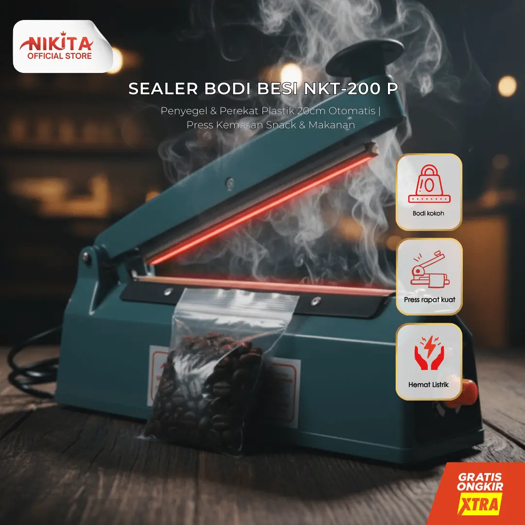 NIKITA Impulse Sealer Bodi Plastik Ringan NKT-200, 300, 400 P | Penyegel & Perekat Plastik 20cm Otomatis | Press Kemasan Snack & Makanan