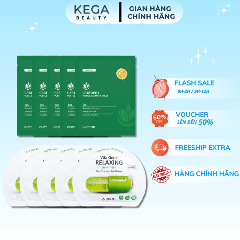 [7] Combo Mix 10 Miếng Mặt Nạ Caryophy và BNBG Vita Genic Relaxing Cho Da Mụn