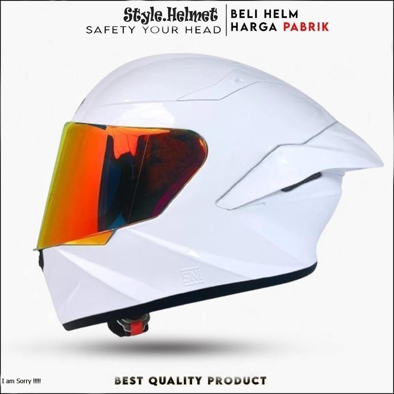 Helm Full Face Mla TTC Crypton Paket Ganteng Kaca Red Gold-Solid White Glosy Kekinian SNI Motorcycle 0